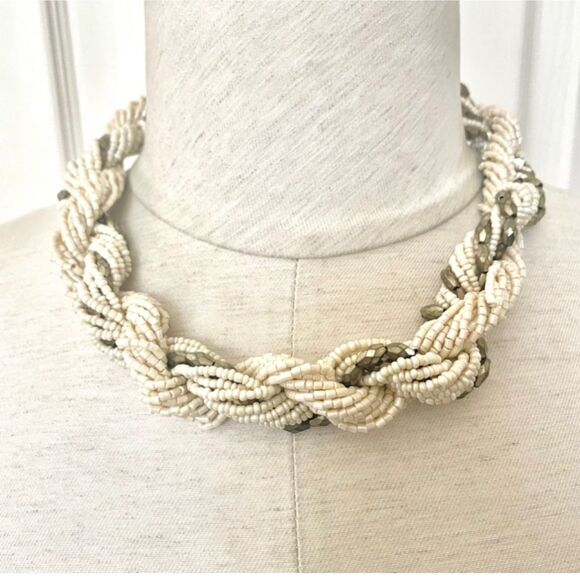 Cream and  bronze colored twisted bead statement necklace - Picture 1 of 10